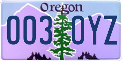 OR license plate 003OYZ