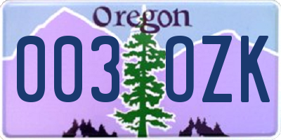 OR license plate 003OZK