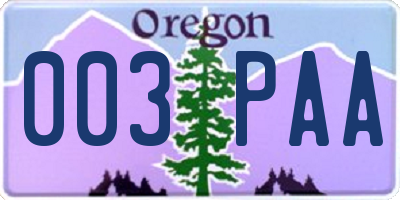 OR license plate 003PAA