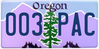 OR license plate 003PAC
