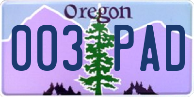 OR license plate 003PAD