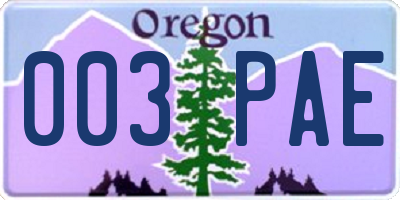OR license plate 003PAE