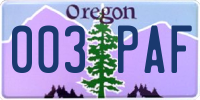 OR license plate 003PAF