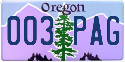 OR license plate 003PAG