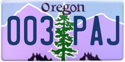 OR license plate 003PAJ