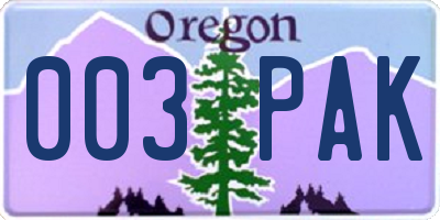 OR license plate 003PAK