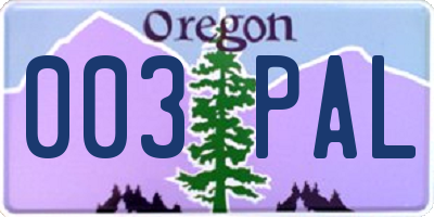 OR license plate 003PAL