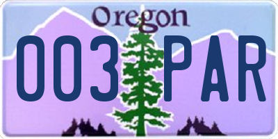 OR license plate 003PAR