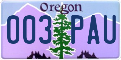 OR license plate 003PAU