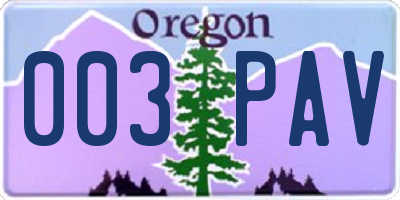 OR license plate 003PAV