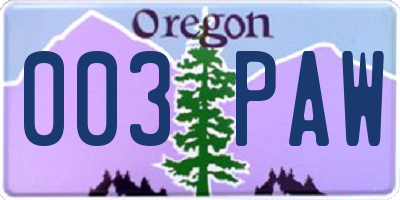 OR license plate 003PAW