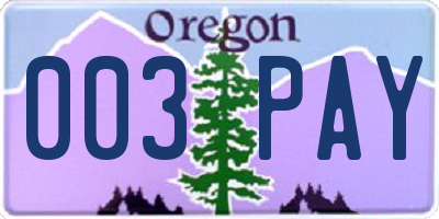 OR license plate 003PAY