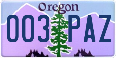 OR license plate 003PAZ