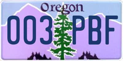 OR license plate 003PBF
