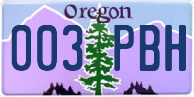 OR license plate 003PBH