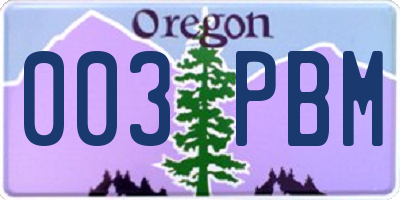 OR license plate 003PBM