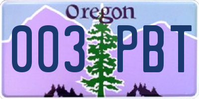 OR license plate 003PBT