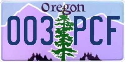 OR license plate 003PCF