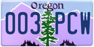 OR license plate 003PCW
