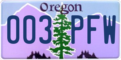 OR license plate 003PFW