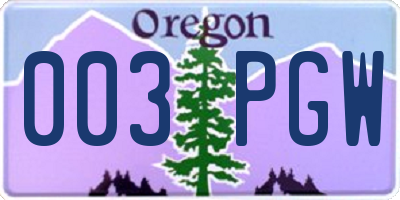 OR license plate 003PGW