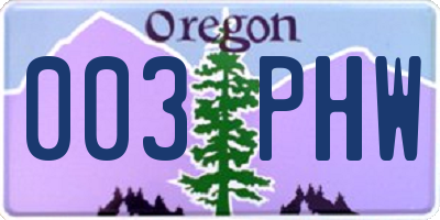 OR license plate 003PHW