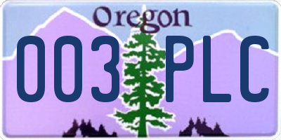 OR license plate 003PLC