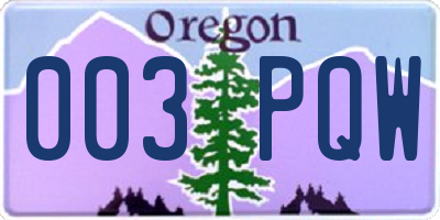 OR license plate 003PQW