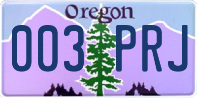 OR license plate 003PRJ