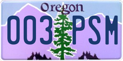 OR license plate 003PSM