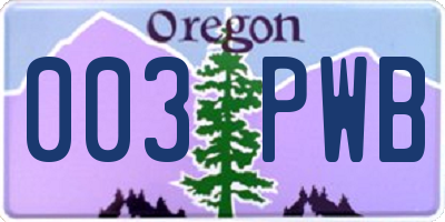 OR license plate 003PWB