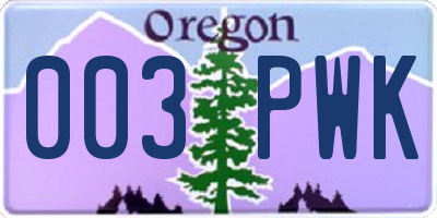 OR license plate 003PWK