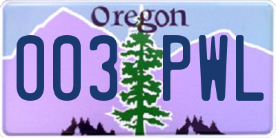 OR license plate 003PWL