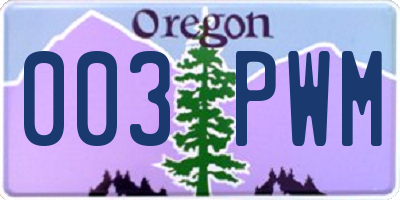 OR license plate 003PWM