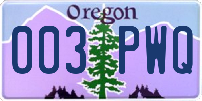 OR license plate 003PWQ