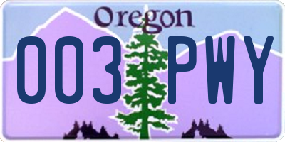 OR license plate 003PWY