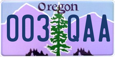 OR license plate 003QAA
