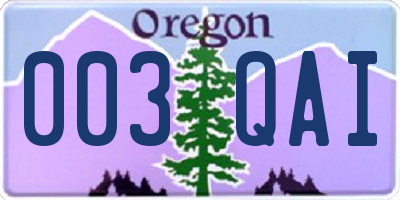 OR license plate 003QAI