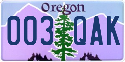 OR license plate 003QAK
