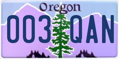 OR license plate 003QAN
