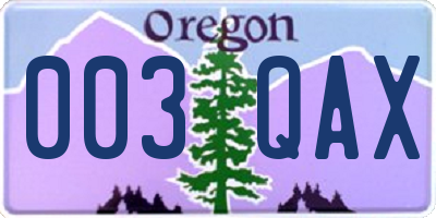 OR license plate 003QAX