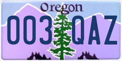 OR license plate 003QAZ