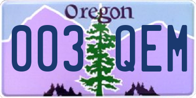 OR license plate 003QEM