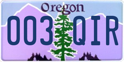 OR license plate 003QIR