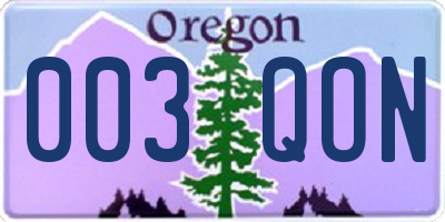 OR license plate 003QON
