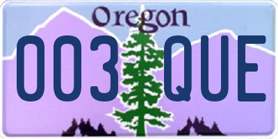 OR license plate 003QUE