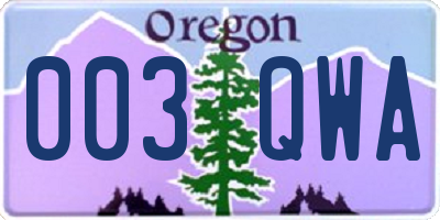 OR license plate 003QWA