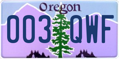 OR license plate 003QWF