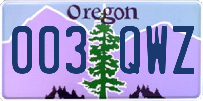 OR license plate 003QWZ