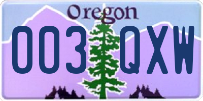 OR license plate 003QXW
